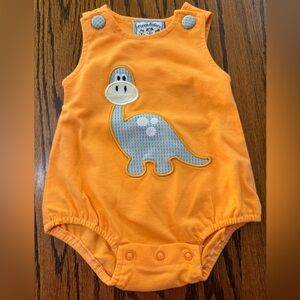 Three Sisters Orange Dinosaur Baby Newborn Bubble Romper Sleeveless Snaps